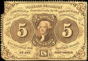 Postage currency 5 cents dentel sans monogramme au dos - face