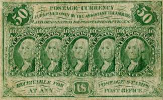 Postage currency 50 cents non dentel avec monogramme au dos - face