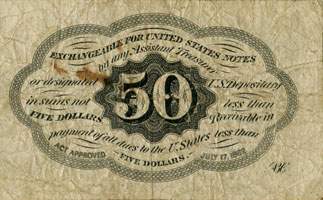 Postage currency 50 cents non dentel avec monogramme au dos - dos