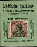 Timbre-monnaie de 50 pfennig mis par Stdtische Sparkasse Trebnitz (ex-Allemagne) devenue Trzebnica en Pologne - face