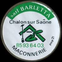 Monnaie publicitaire Sarl Barletta - Maonnerie - Chalon-sur-Sane - 85.93.64.03. - sur 10 francs Mathieu