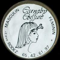 Monnaie publicitaire Carnaby Coiffure - Masculin - Fminin - Rodez - 65.42.61.97 - sur 10 francs Mathieu