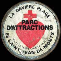 Monnaie publicitaire La Davire Plage - Parc dAttractions - Route de Notre-Dame-de-Monts - 85 Saint-Jean-de-Monts (imitation de Pile ou Pub) - sur 10 francs Mathieu