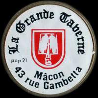 Monnaie publicitaire La Grande Taverne - Mcon - 43 Rue Gambetta  - sur 10 francs Mathieu