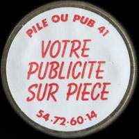 Monnaie publicitaire Pile ou Pub 41 - Votre publicit sur pice - 54.72.60.14. sur 10 francs Mathieu