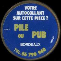 Monnaie publicitaire Pile ou Pub - Votre publicit sur pice - 67.47.28.54. - blanc fond bleu sur 10 francs Mathieu