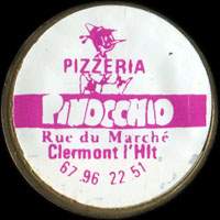 Monnaie publicitaire Pizzeria Pinocchio - Rue du March - Clermont-l'Hrault - 67.96.22.51 - sur 10 francs Mathieu (imitation de Pile ou Pub)