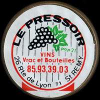 Monnaie publicitaire Le Pressoir - Vins - Vrac et bouteilles - 85.93.39.03 - 26 Route de Lyon 71 Saint-Rmy - sur 10 francs Mathieu