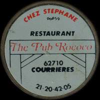 Monnaie publicitaire Chez Stphane - Restaurant - The Pub Rococo - 62710 Courrires - 21.20.42.05 - sur 10 francs Mathieu
