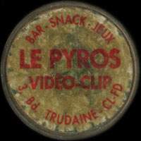 Monnaie publicitaire Bar - snack - jeux - Le Pyros vido-clip - 3, Bd Trudaine - CL-FD - sur 10 francs Mathieu (imitation de Pile ou Pub)