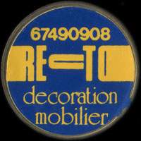Monnaie publicitaire 67490908 - Recto - Dcoration Mobilier (texte en jaune) - sur 10 francs Mathieu (imitation de Pile ou Pub)