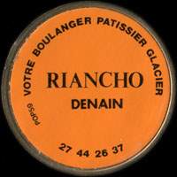 Monnaie publicitaire Riancho Denain - Votre boulanger ptissier glacier - 27.44.26.37 - sur 10 francs Mathieu