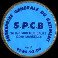 Monnaie publicitaire S. P. C. B. Entreprise Gnrale du Btiment - 36 Bvd Mireille Lauze - 13010 Marseille - 91.80.22.00 - sur 10 francs Mathieu
