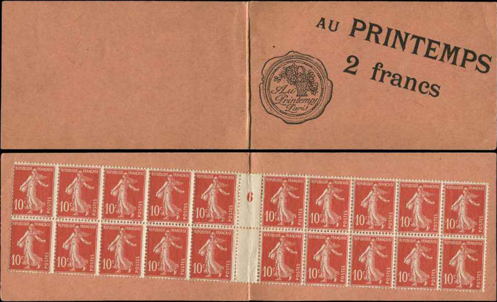 Carnet de 2 francs Au Printemps vendu 4 071  lors de la VSO 150 de Crs Philatlie en mai 2015