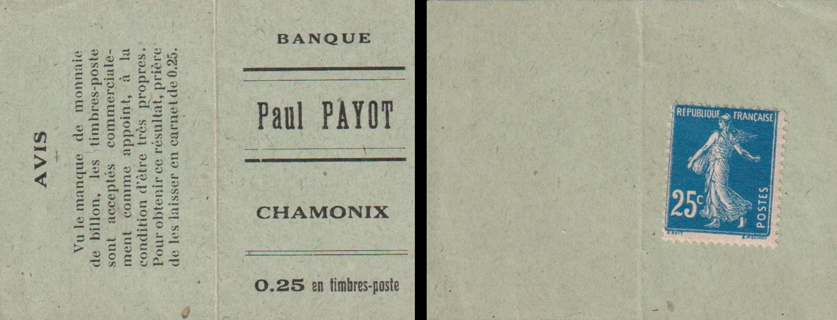 Carnet de 25 centimes Banque Paul Payot a t vendu 2 222 le 25mars 2020 sur Delcampe