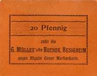 Timbre-monnaie 20 pfennig G.Mller  Besigheim - Allemagne - face