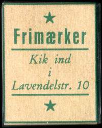 Timbre-monnaie Frimaerker - Kik ind i Lavendelstr. 10 - carton brun - texte vert - Danemark