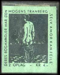 Timbre-monnaie Deres boghandler har den Mogens Tranberg selv amor kan fejle - 2 oplag - kr 4 - 1 re avec motif noir sur carton vert - Danemark