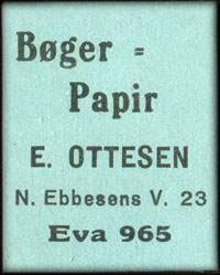 Timbre-monnaie Bger - Papir - E. Ottesen - N. Ebbesens  V. 23 - Eva 965 sur carton bleu - Danemark