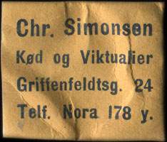 Timbre-monnaie Chr. Simonsen - Kd og Viktualier - Carton ocre - type 1 - Danemark
