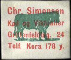 Timbre-monnaie Chr. Simonsen - Kd og Viktualier - Carton blanc - caractres en rouge - type 2 - Danemark
