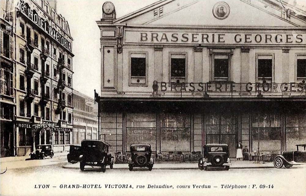 Lyon - Grand Hôtel Victoria, rue Delandine, Cours Verdun - Téléphone : F.09-14 - Brasserie Georges