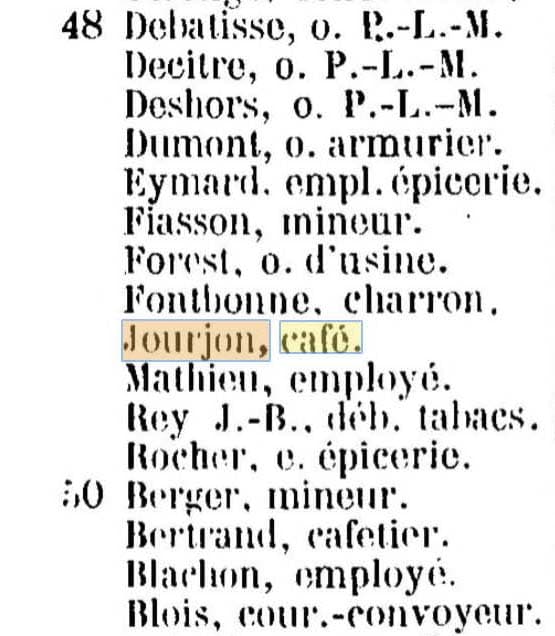 Caf Jourjon  Saint-Etienne au 48, Rue de la Montat dans l'annuaire du 1er janvier 1908