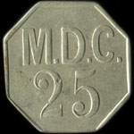 Jeton M.D.C. avec lyre - 25 centimes à localiser - revers