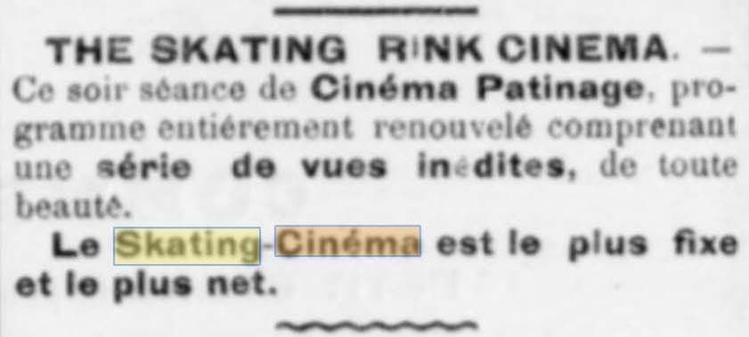 Un autre Skating-Cinéma dans le Petit Oranais du 27 février 1912