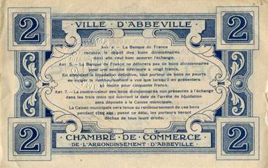 Billet de la Chambre de Commerce d'Abbeville - 2 francs avec filigrane Feuilles - avec timbre sec - n 006,066