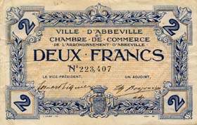 Billet de la Chambre de Commerce d'Abbeville - 2 francs avec filigrane Abeilles