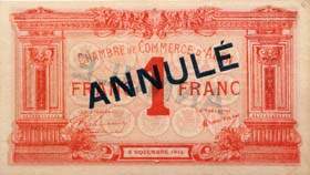 Billet de la Chambre de Commerce d'Agen - 1 franc - 5 novembre 1914 - spécimen annulé