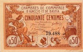 Billet des Chambres de Commerce d'Ajaccio et de Bastia - 50 centimes - délibération du 12 mars 1920 - sans filigrane