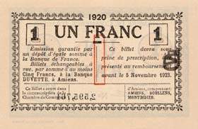 Billet de la Chambre de Commerce d'Amiens - 1 franc 1920