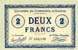 Billet de la Chambre de Commerce d'Amiens - 2 francs 1915 avec signature 1er Vice-Président Patte - inscription au dos sur 2 lignes et AMD en noir