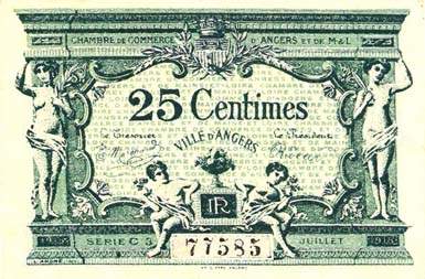 Billet de la Chambre de Commerce d'Angers - 25 centimes - sans date de remboursement