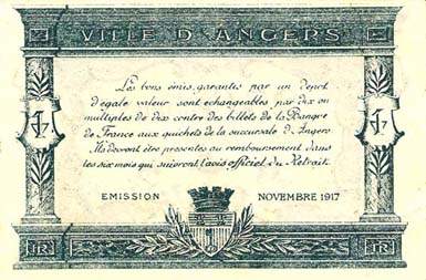 Billet de la Chambre de Commerce d'Angers - 25 centimes - sans date de remboursement