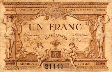 Billet de la Chambre de Commerce d'Angers - 1 franc - sans date de remboursement