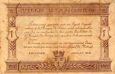 Billet de la Chambre de Commerce d'Angers - 1 franc - sans date de remboursement