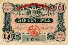 Billet de la Chambre de Commerce d'Angoulême - 50 centimes - délibération du 11 avril 1917 - 5ème série - sans lettre de série