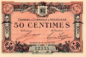 Billet de la Chambre de Commerce d'Angoulême - 50 centimes - émission du 15 janvier 1915 - 3ème série