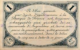 Billet de la Chambre de Commerce d'Angoulême - 1 franc - 4ème série avec texte au verso avec guillemets - spécimen annulé