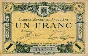 Billet de la Chambre de Commerce d'Angoulme - 1 franc avec texte au verso avec guillemets