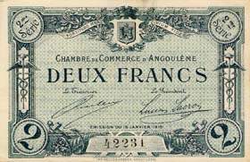 Billet de la Chambre de Commerce d'Angoulme - 2 francs - mission du 15 janvier 1915 - 2me srie