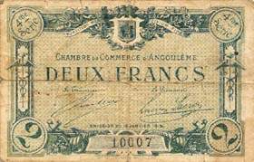 Billet de la Chambre de Commerce d'Angoulême - 2 francs avec texte au verso sans guillemets