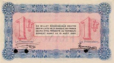 Billet de la Chambre de Commerce d'Annecy - 1 franc - délibération du 13 août 1915 - série 103 - spécimen annulé