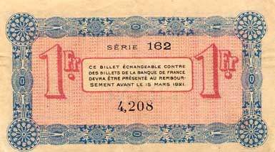 Billet de la Chambre de Commerce d'Annecy - 1 franc - délibération du 14 mars 1916