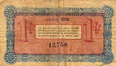 Billet de la Chambre de Commerce d'Annecy - 1 franc - délibération du 24 octobre 1917 - R.2e série - série 205 - n° 12,758