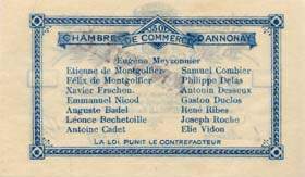 Billet de la Chambre de Commerce d'Annonay - 50 centimes - délibération du 31 août 1914 - spécimen annulé