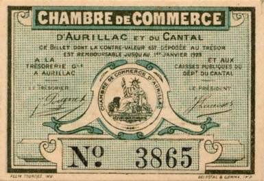 Billet de la Chambre de Commerce d'Aurillac et du Cantal - 25 centimes 1917 - 1923 - srie H